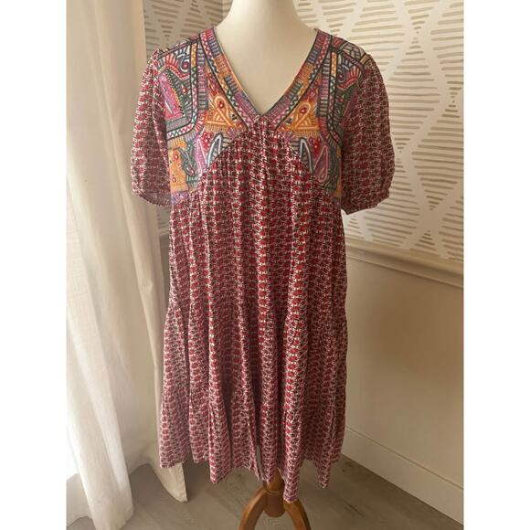 Bombay Paisley Women’s Large Boho Red Graphic Embroidered Dress - Picture 1 of 7